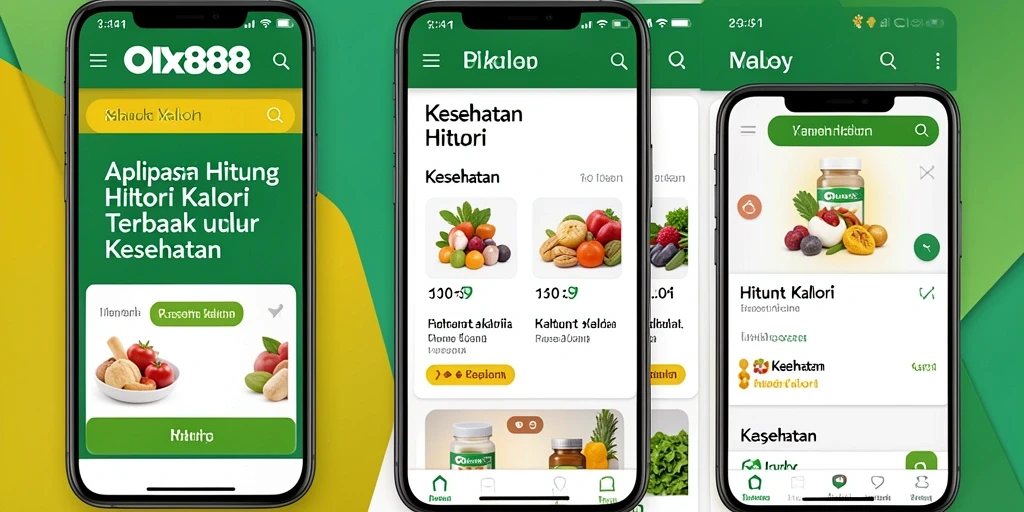 Antarmuka aplikasi OLX888 dengan fitur Hitung Kalori yang menarik.